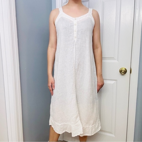Flax Dress Midi Linen White Casual Beach Summer Lagenlook Modest Size Small - Picture 7 of 7